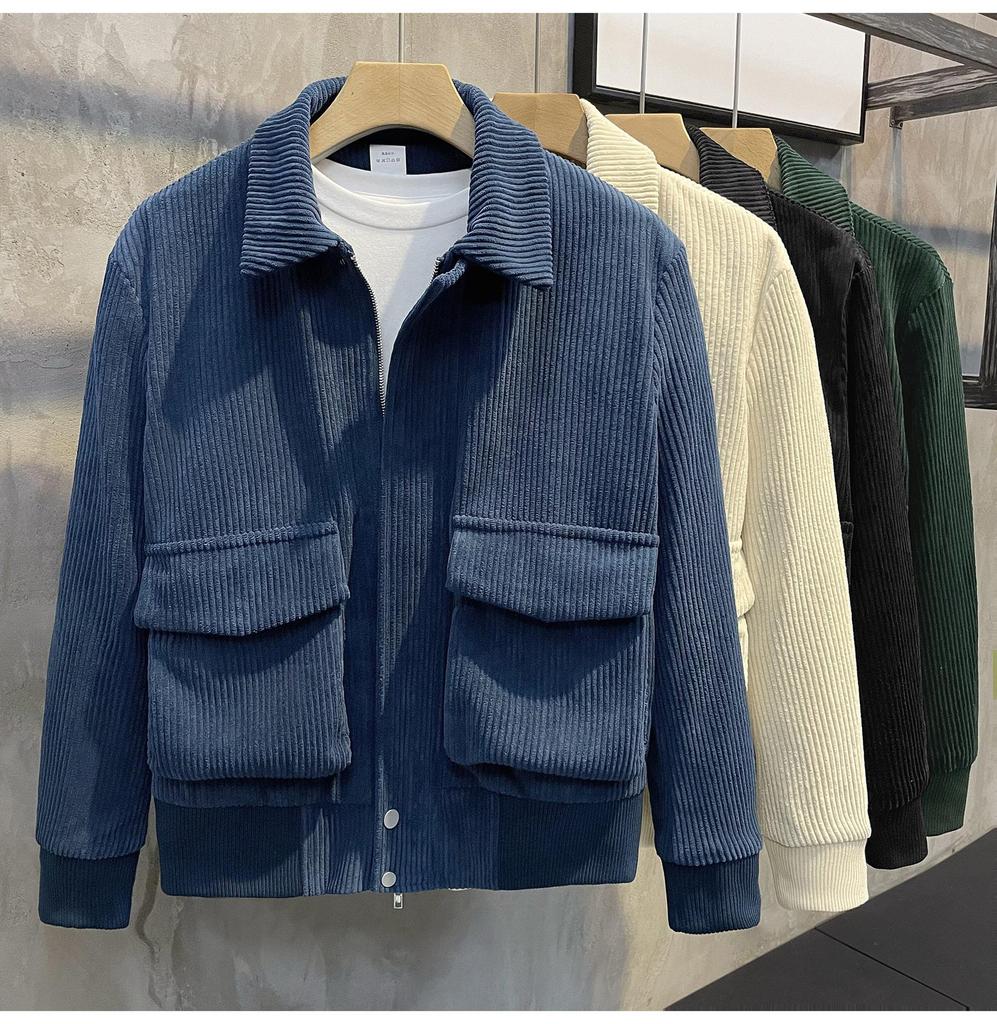 Men's Korean Style Corduroy Workwear Jacket - Autumn/Winter Casual Loose Fit with Large Pockets