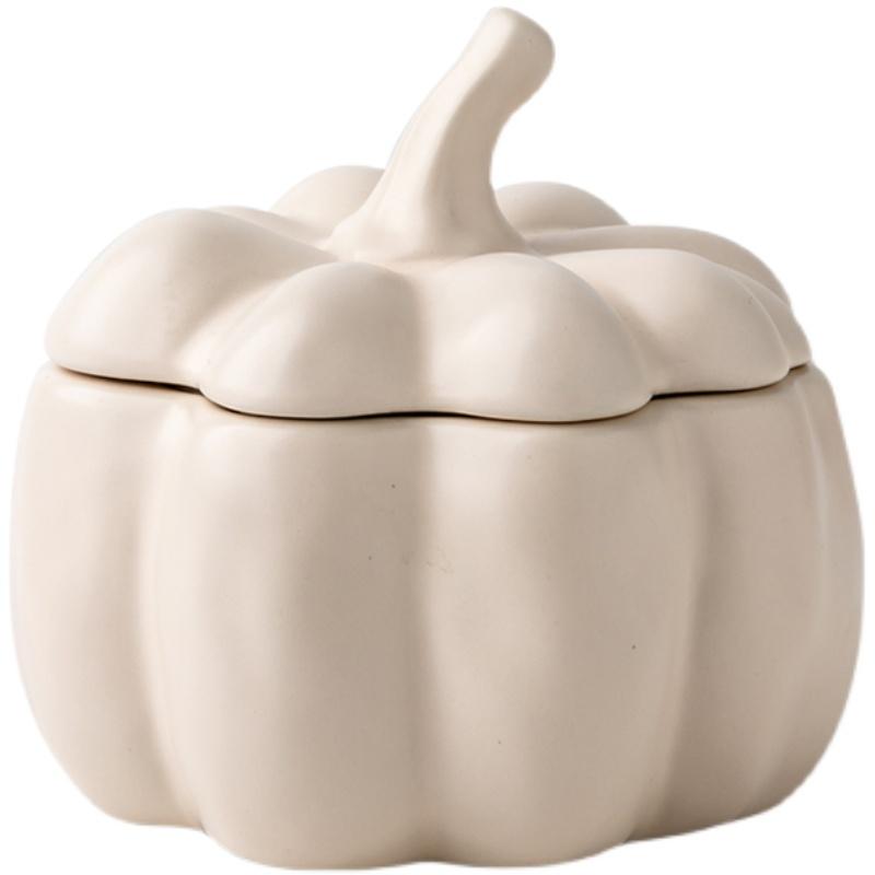 450ML Vintage Ceramic Pumpkin Bowl with Lid Soup Pot Steamed Egg Bird's Nest Stew Pot Kitchen Storage Jar Candy Storage Box