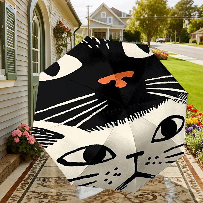 Unique Cat Face Print Umbrella: Perfect for Outdoor Adventures, Auto-Opening & Closing, Lightweight and Durable, Ideal as a Gift 006