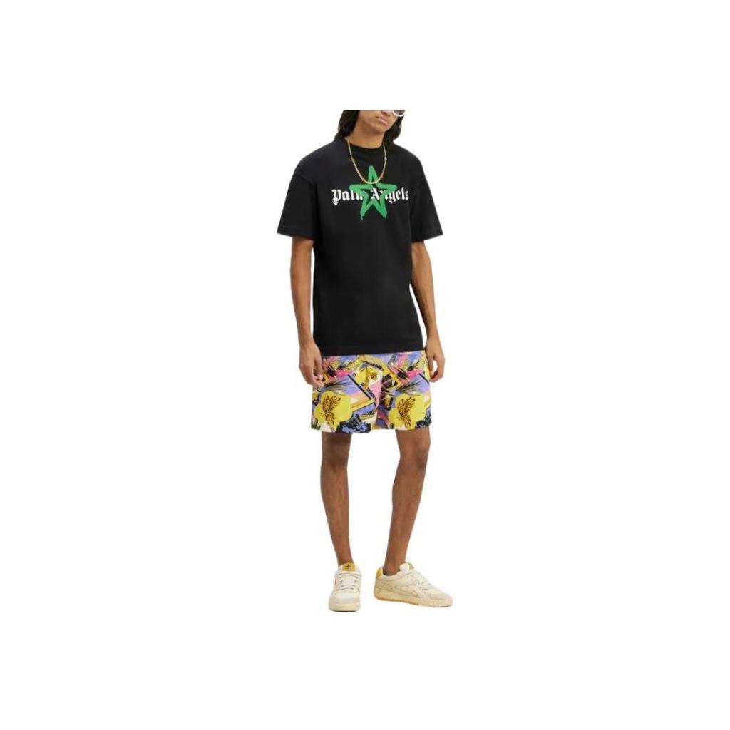 Palm Angels Star Sprayed T-shirt Black/Green Men Streetwear PMAA001C99JER0241055