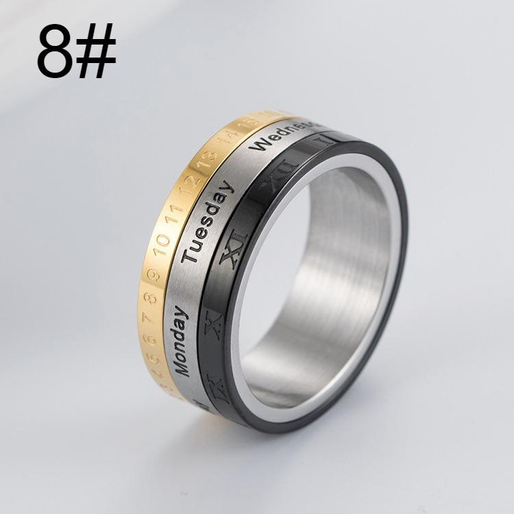 Titanium steel calendar ring, Roman numeral time ring, men's bracelet