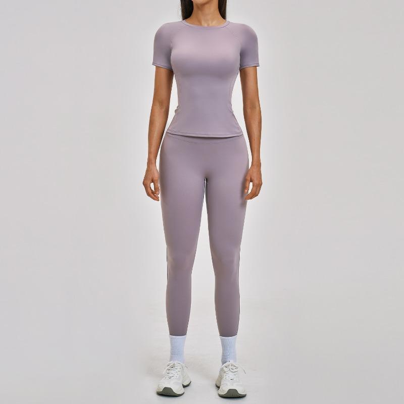 New yoga suit round neck polished tight Pilates yoga suit outdoor leisure sports suit