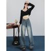 2024 Plus Size Retro High-Waist Wide Leg Jeans - Women's Slimming Straight-Leg Autumn/Winter Pants