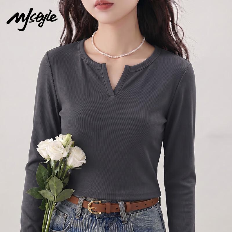 MJ STYLE Women's V-Neck Slim Fit Long Sleeve T-Shirt