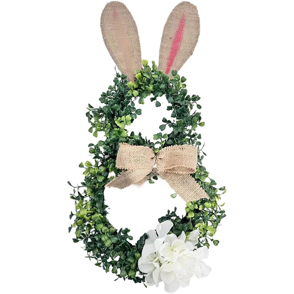 

Seasonal Easter Bunny Wreath Spring Home Decor Artificial Greenery Hanging For Front Door 45cm TPE Plastic Ribbon China Mainland