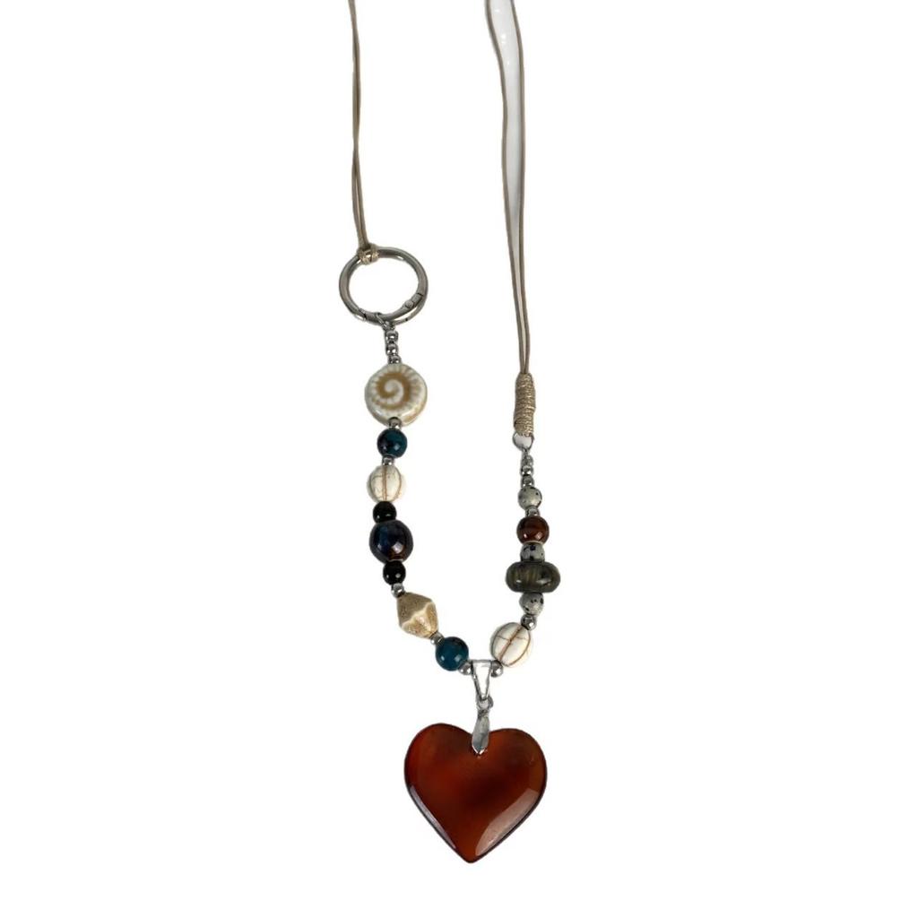 Ceramic love beaded pendant necklace retro ethnic style niche collarbone chain light luxury high-end temperament jewelry women