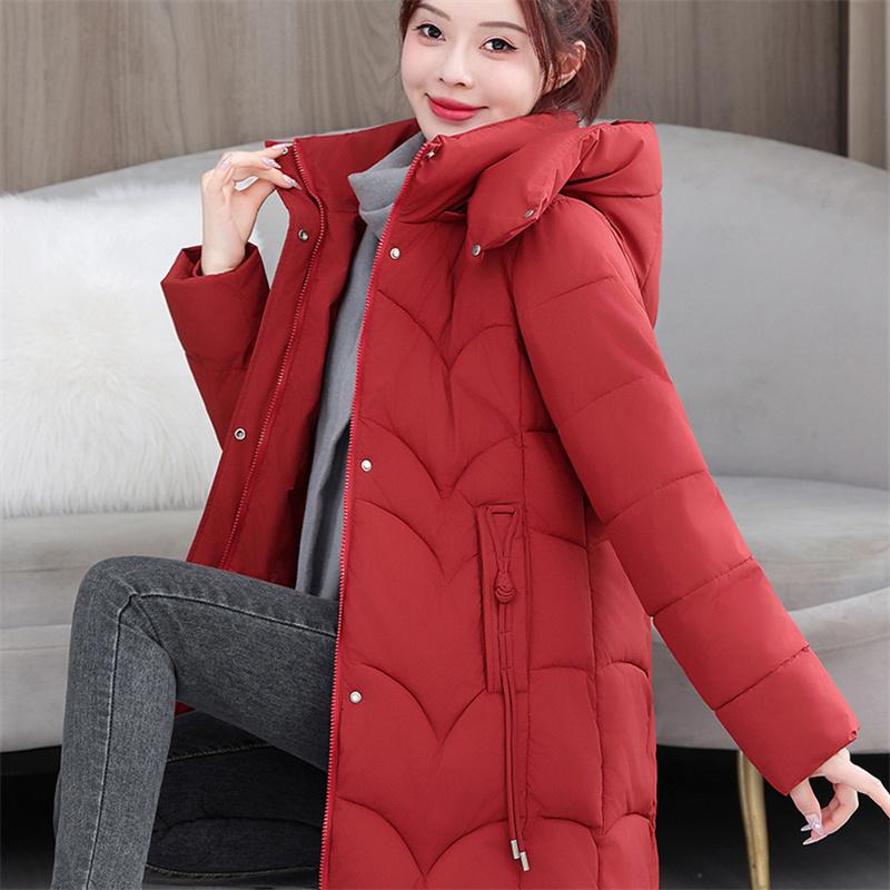 Winter Women's Thick And Warm Mid To Long Hooded Cotton Jacket M-3XL