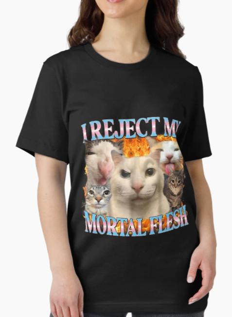 Lustiges Katzen-Meme Mortal Fresh Spruch Humor Vintage Grafik Basic T-Shirt