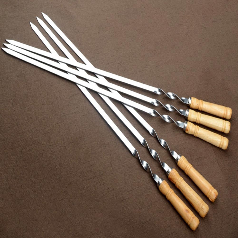 55cm BBQ Skewers Stainless Steel Kabob Skewers with Wood Handle Metal Skewers for Grilling Meat & Kebab Outdoor Cooking