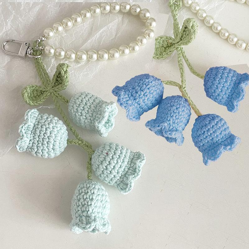 1-10PC Handmade Weaving Bag Pendant Lin Orchid Keyring Love Girl Pearl Chain Keychain Decoration Car Pendant Diy Bag Accessories