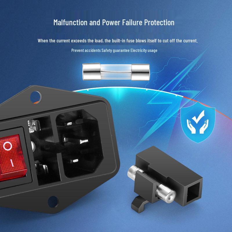 Huijun Electric 3-in-1 Pin-Type Socket with Ear, Nickel-Plated Brass Contacts, 3C Certified, 10A/250V