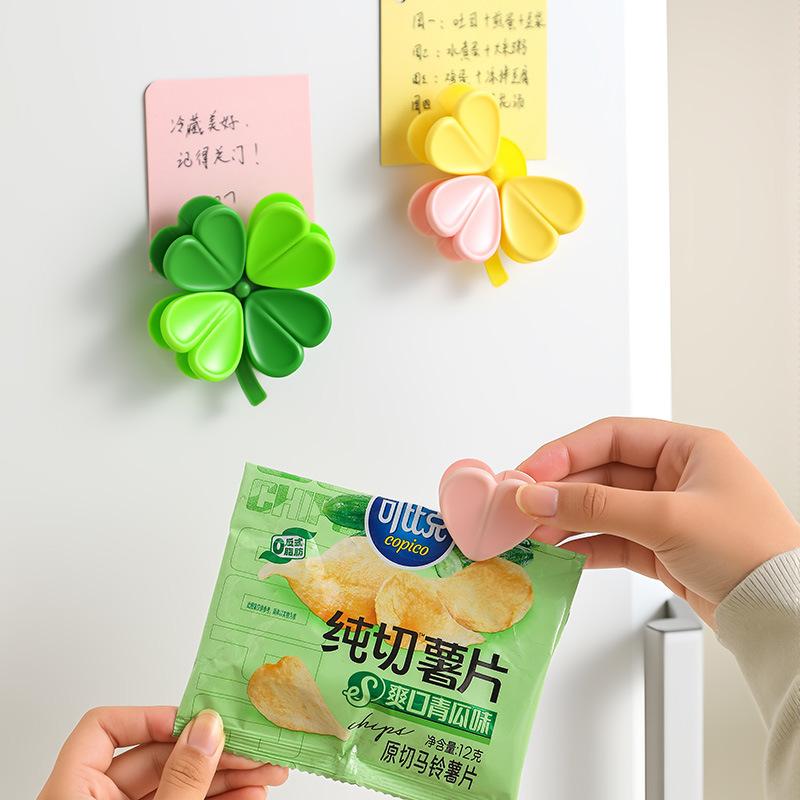 Four-leaf Clover Magnetic Sealing Clips - Fridge Magnets for Food Bags - Snack Sealing Clips - Magnetic Stickers - Personalized Creative Bag Clamps