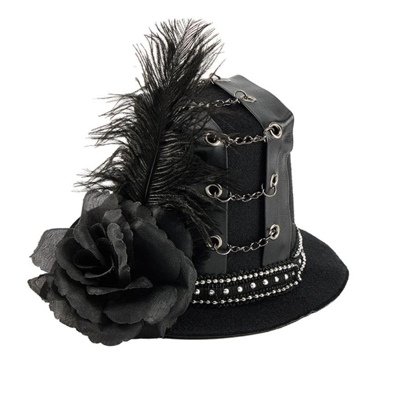 Elegant Chain Embellished Felted Hair Clip Dramatic Velvets Hat Clip Clockwork for Halloween Event
