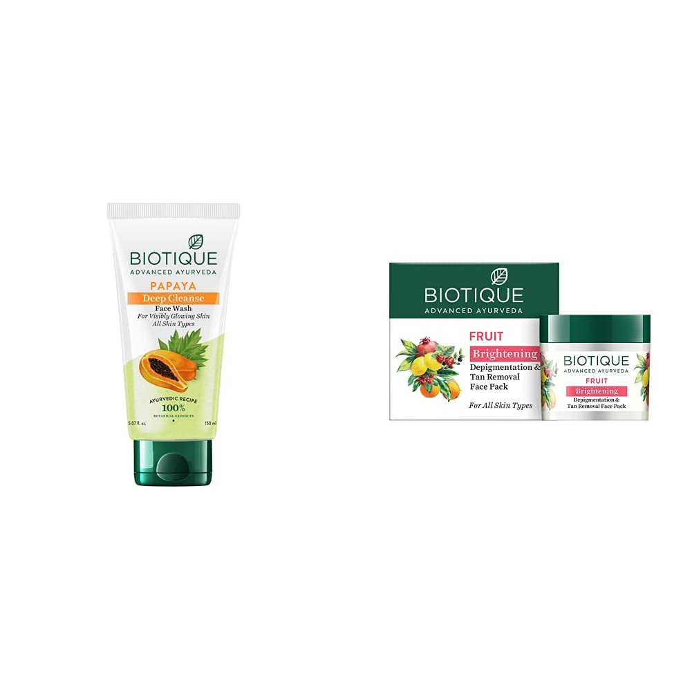 Biotique Bio Papaya Visibly Flawless Skin Face Wash For All Skin Types, 150ml And Biotique Bio Fruit Whitening And Depigmentation & Tan Removal Face