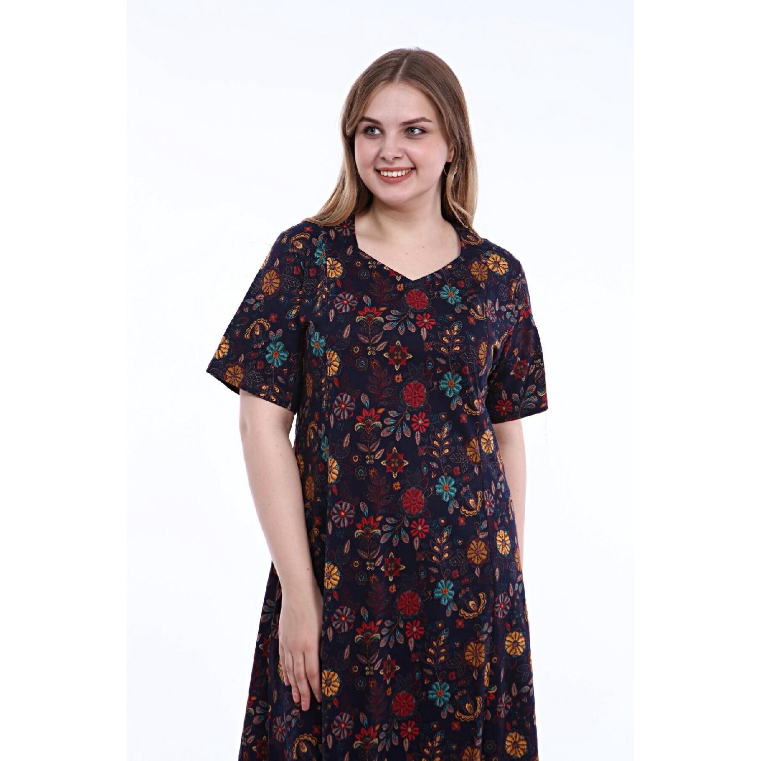 

Пятиугольный воротник, сшитое до половины рукава, хлопковое платье больших размеров L