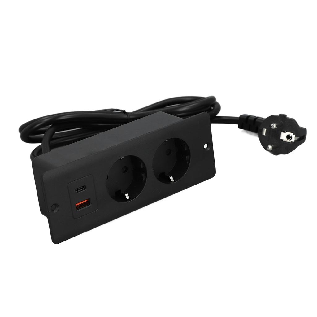 Recessed Socket 2 Outlets with PD20W USB C USB A Port Embedded Furniture Power Strip 1.5m Cord