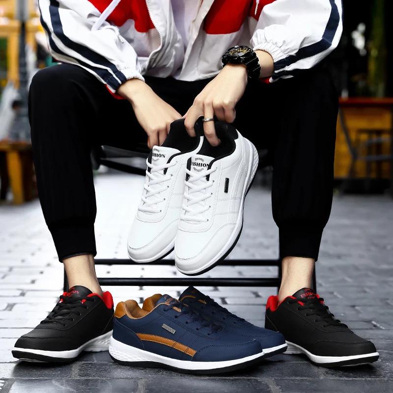 Men'S Sneakers Sports Casual Shoes Leather Outdoor Men Walking Shoe Four Seasons Soft Bottom