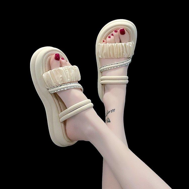

Cool slippers new summer wear muffin bottom flat bottom one-word beach cool slippers women 35 чорний