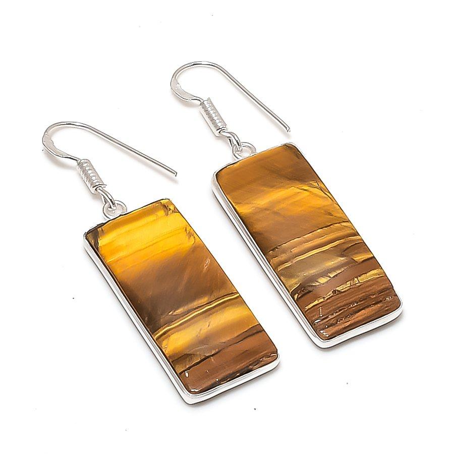 Natural Tiger Eye Gemstone 925 Sterling Silver Jewelry Earring 1.89  AE-12203