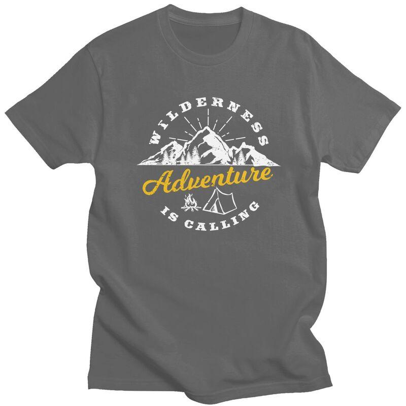 Custom Wilderness Adventure Calling T Shirts for Men Pure Cotton Tee Tops Explore Camping Tshirts Short Sleeve Casual Tshirt