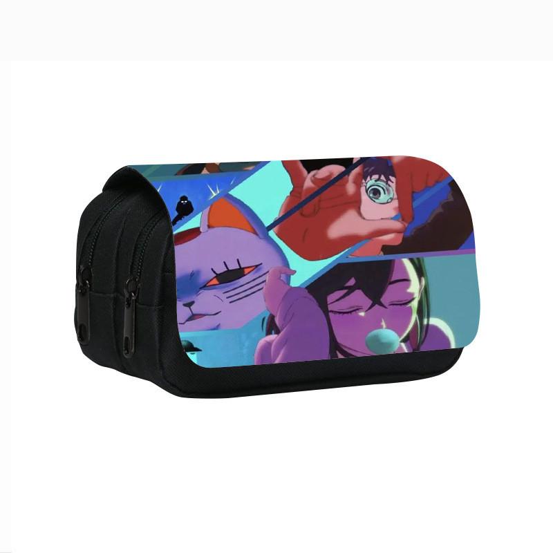 Dandadan Double Layer Pencil Case With Nylon Material For Students And School Supplies