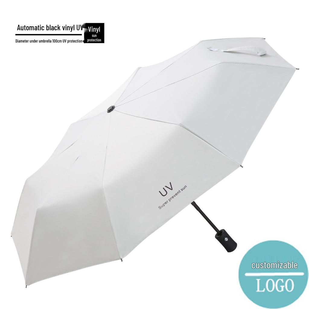 Custom Women's UV Black Glue Sun Protection Umbrella - Three-Fold Design for Rain or Shine with Logo Options