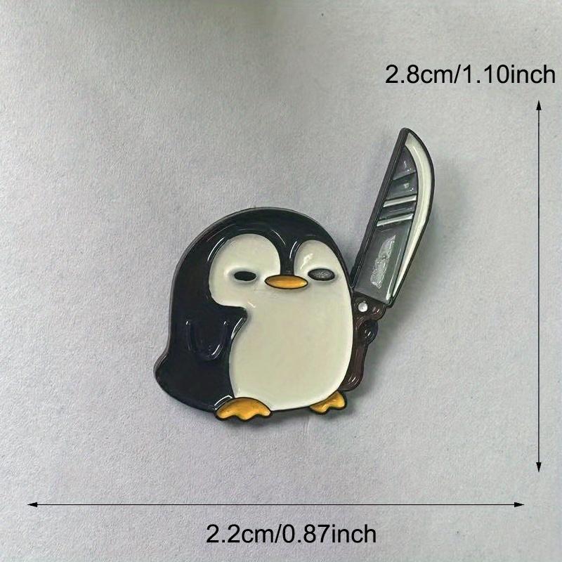 Funny Penguin Holding Big Knife Brooch Pin Badge for Backpacks Hats Unique Gift Accessory
