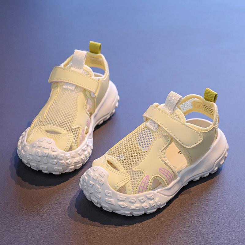 New Summer Kids Mesh Hollow Out Sports Sandals, Single Mesh Solid Color Girls Shoes