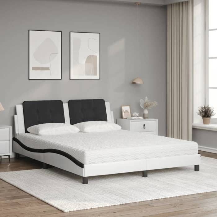 VidaXL Lit avec Matelas, Lit Rembourré avec Coussin de Tête de Lit, Lit Double, Lit Adulte, Meuble de Chambre à Coucher 3208879
