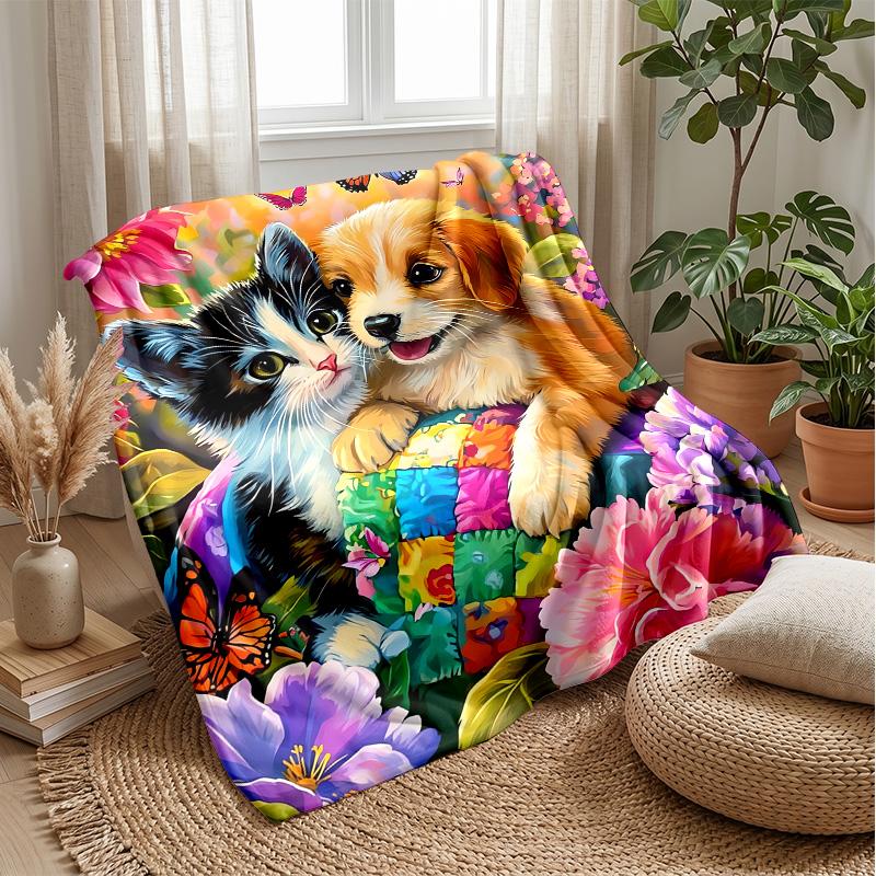 Kitten and Butterfly Theme blanket Lightweight Warm Flannel Blanket Decorative Throw Blanket for Home Decoration