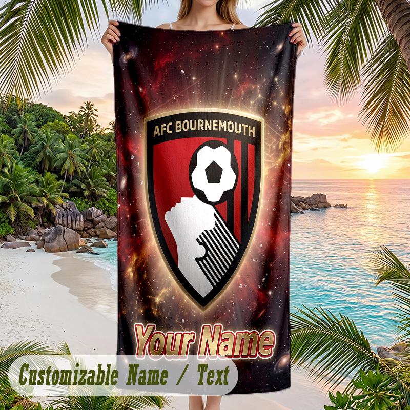 Beach Towel Bournemouth Football Print Custom Name Text Soft Towel for Swimming Pool
