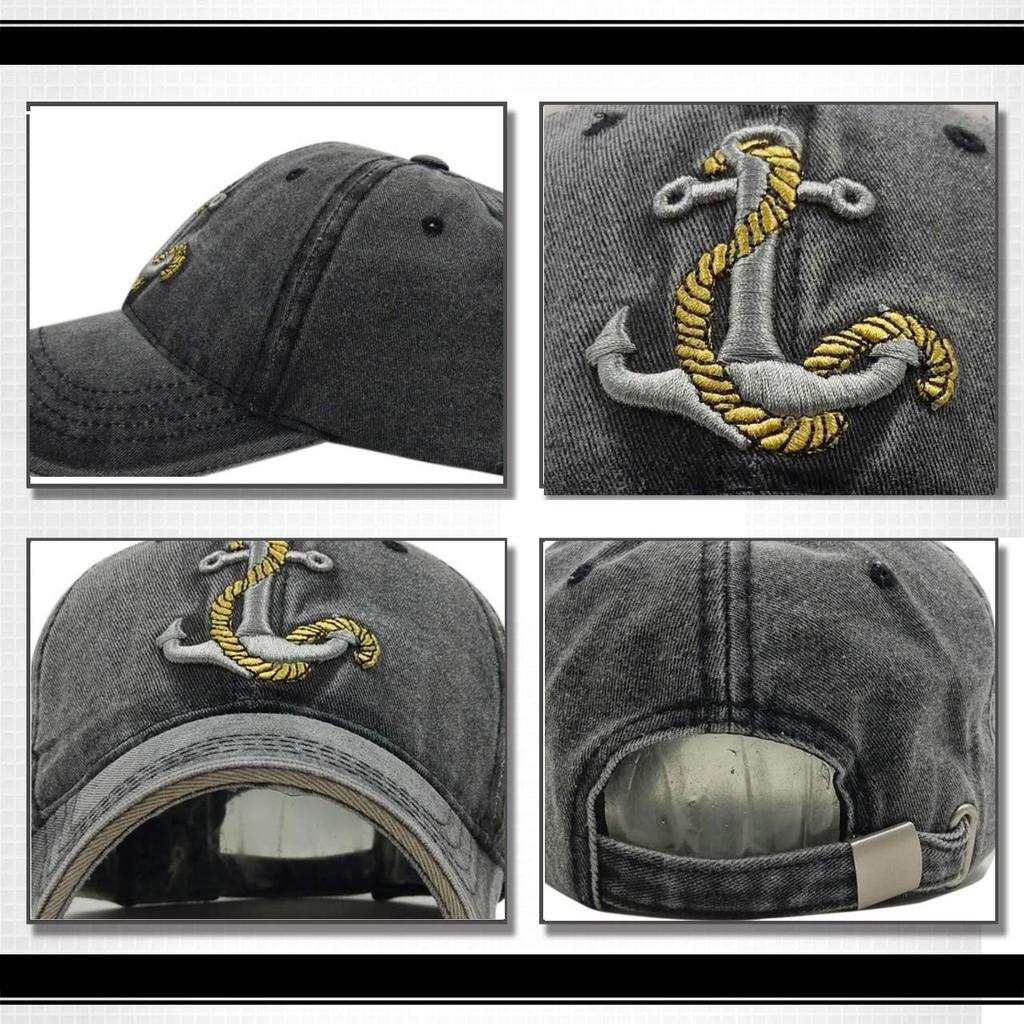 WHITE FANG Hatt Vintage Skadad Keps Ankare Logotyp Cool Snygg CA263 Herr (01 Blå)