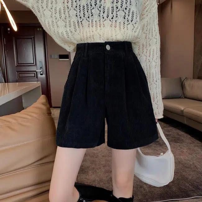 

2026 Plus Size Wide-Leg Corduroy Bootcut Pants - High Waist, Versatile Petite Shorts for Chubby Women XL 60-70kg чёрный