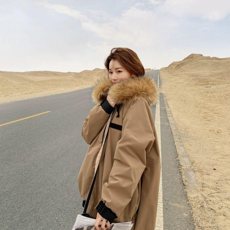 Women's Workwear Parka Cotton Coat Winter Thickened Fleece Lined Long Jacket
