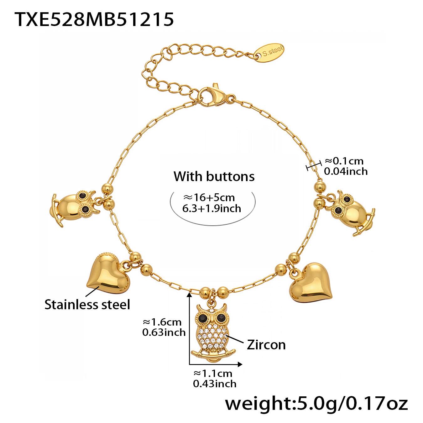

Exquisite Temperament Zirconia Owl Jewelry Set: Stainless Steel Heart Necklace & Bracelet with Multiple Pendants