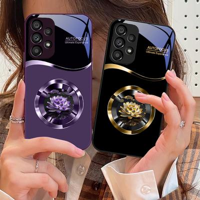 Kulatý lotosový květ Pro Samsung Galaxy S10 4G S20 11E 30 S21 22 S24 Fe Pro S23 S25 Ultra 5G S9 Tvrzené sklo Obal na telefon