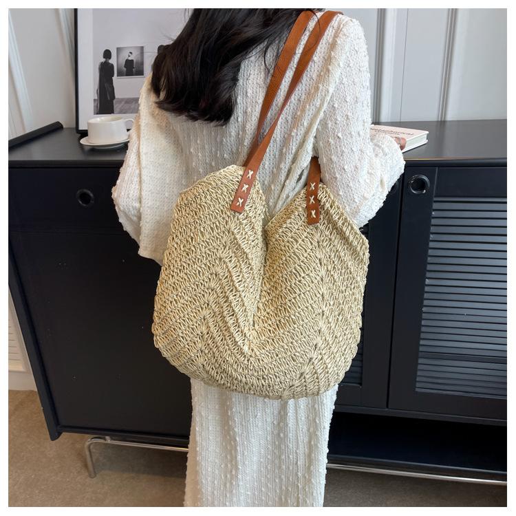 Borsa in Paglia Donna Nuova Estiva Vacanza al Mare Spiaggia Borsa Intrecciata Grande Capacità Borsa a Spalla Tote Borsa Tote Intrecciata in Paglia per Donna