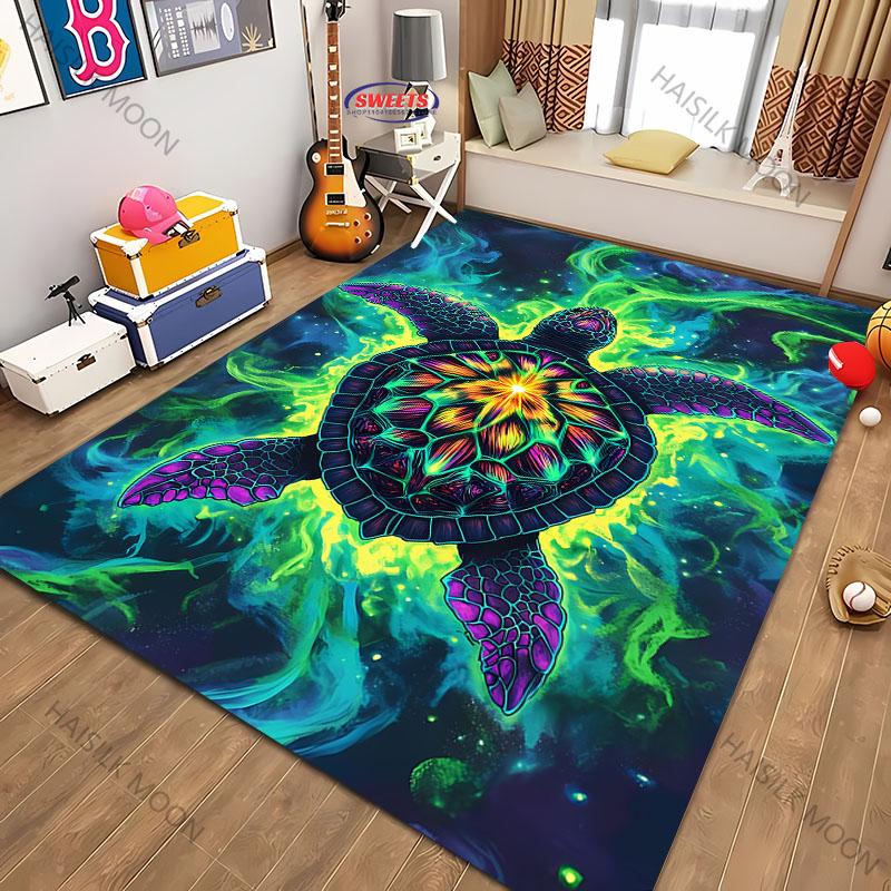 Magic Glowing Turtle Theme Printed Carpet Living Room Bedroom Sofa Office Large Area Decorative Mat Kids Play Rugs Large Size