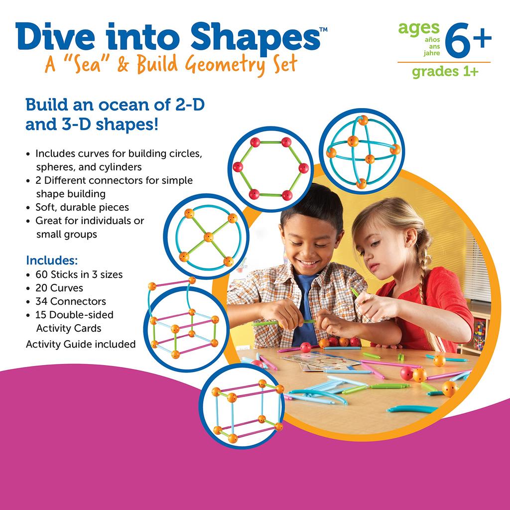 Learning Resources Math Learning Materials: Insert and Connect To Create 3D & 2D Shapes, 129 Pieces, Authentic Product, LER1773