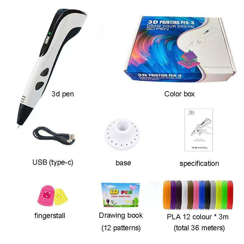 Electronic 3D Printing Pen with 9M PLA Consumables High-Temperature 3D Graffiti Tool Intelligent Toy Christmas Birthday Gift