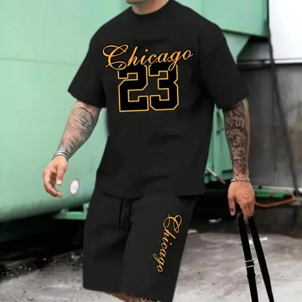 2Pcs Outfits For Men Casual Short Sleeve T-shirt And Drawstring Shorts Set For Summer Men's Clothing Loungewear Vacation Workout