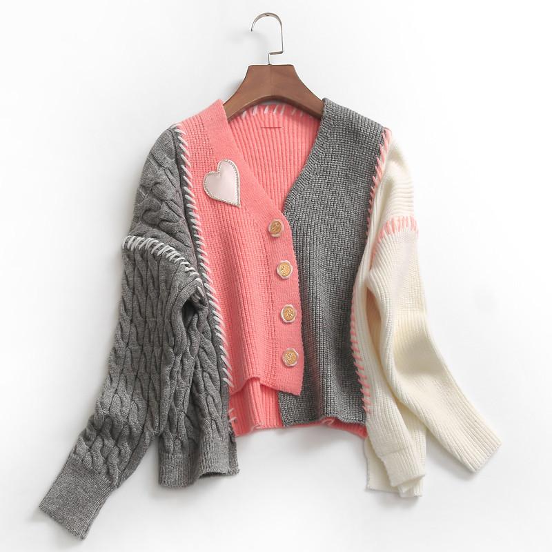 

Ленивый стиль, дизайнерское чувство, вязаный свитер с пэчворком, женский, новинка начала осени, нишевый, асимметричный кардиган, куртка, топ one size fits all розовый