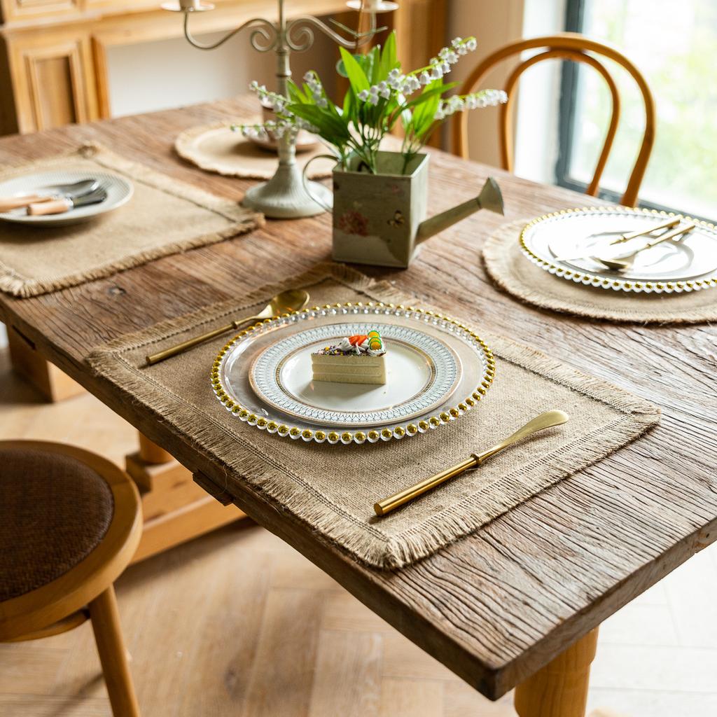 Farmhouse Retro Jute Tassel Table Mat | Round Bowl Pad | Rectangular Heat Insulation Mat | Dinner Napkin | Home Decor