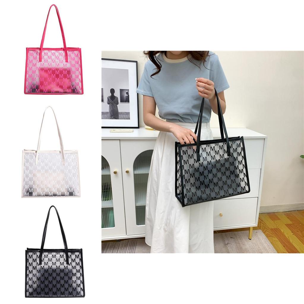 Pvc Bag For Women With Large Capacity And Letter M Print Design For Daily Use