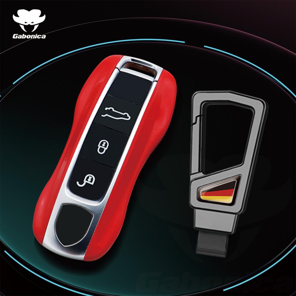 For Porsche Cayenne Coupe Panamera Taycan 911 971 9Ya Macan Boxste Carbon Fiber Car Key Fob Case Cover Keyless Chain Ring Holder