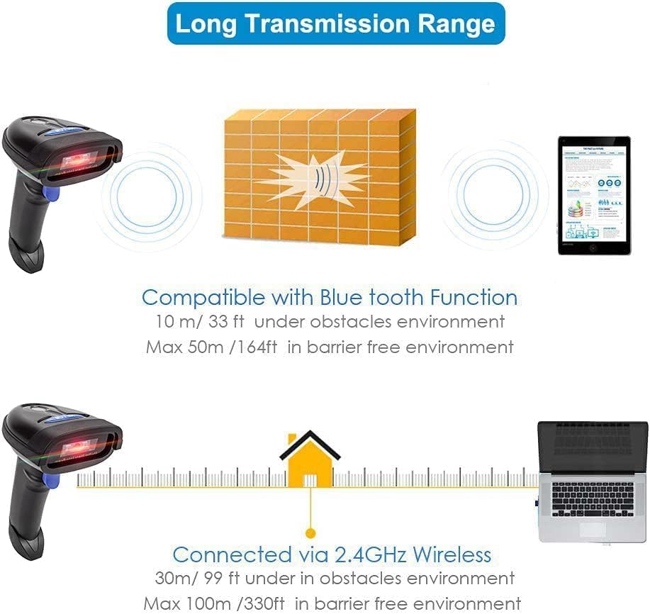 NETUM Bluetooth Barcode Scanner, 2.4G Wireless, Bluetooth & Wired Connection Compatible, for Smartphones/Tablets/PCs/CCD Barcode Reader, Windows/Mac/A