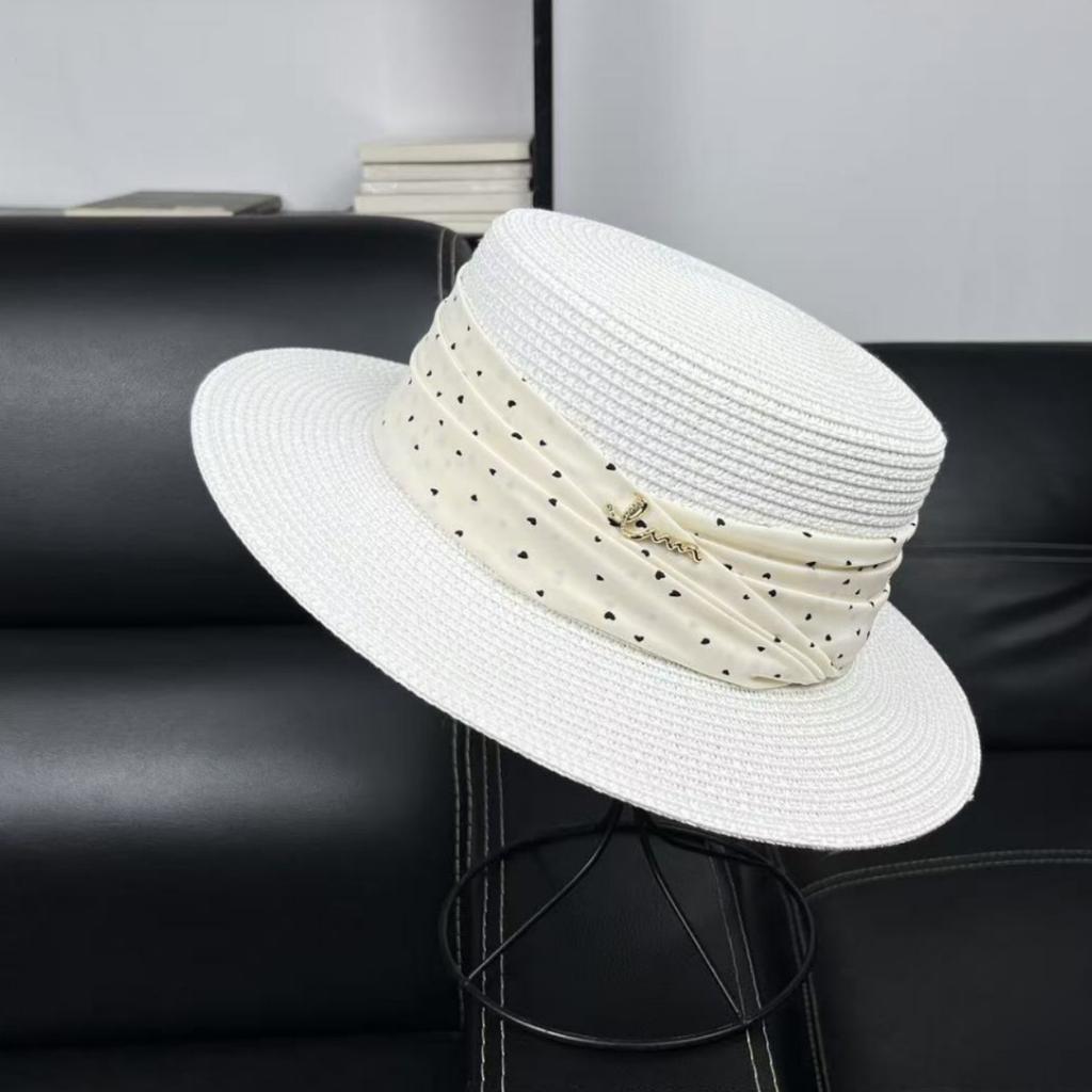 Trendy Elegant Versatile Straw Hat Seaside Beach Sunscreen Sun Hat British Top Hat Sun Hat Flat Top Hat