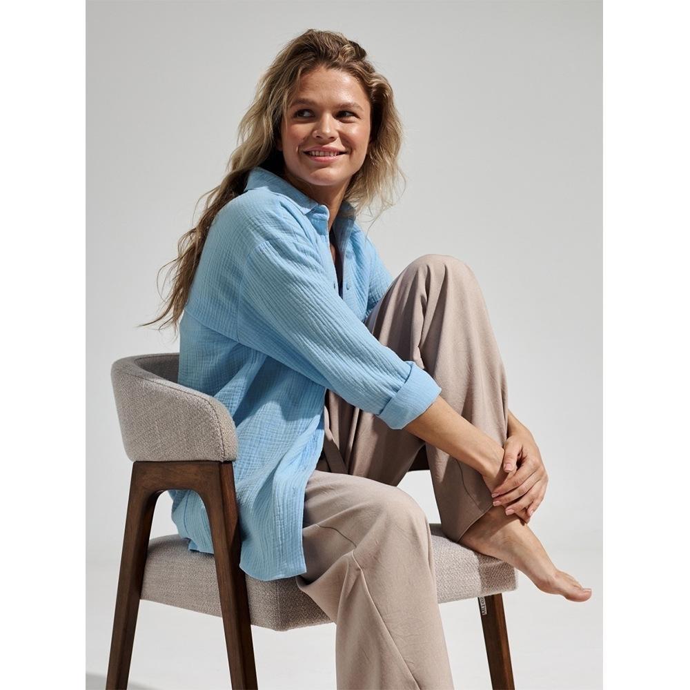 Autumn Long Sleeve Pure Cotton Crepe Shirt New Comfortable Loose Shirt Blouse Shawl