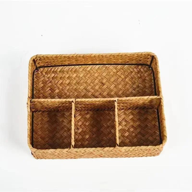 Hairpins Jewelry Accessories 4 Grids Storage Basket Handmade Woven Willow Storage Basket For Clothes Cosmetic Stationery