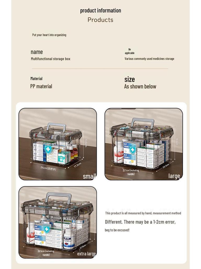 Portable Household Medicine Box with Multilayer Partition and Large Transparent Capacity